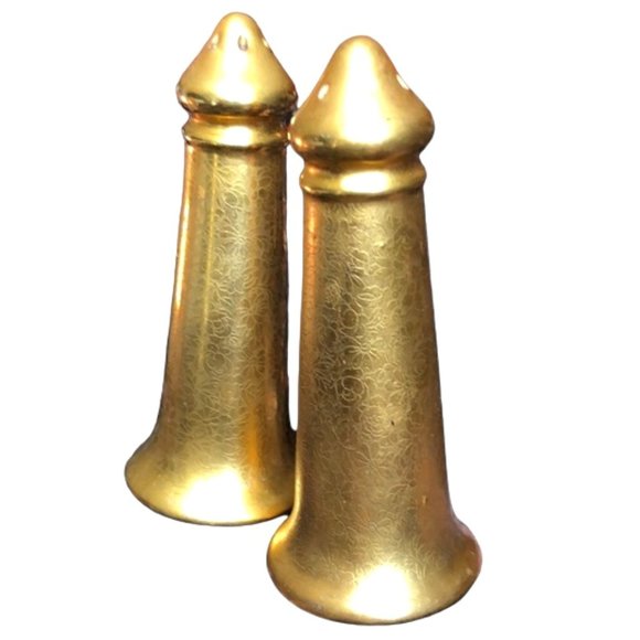 Vtg Set of Pickard Gold Rose & Daisy Salt & Pepper Shakers Circa 1930-1938 5" - Picture 1 of 5